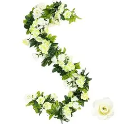 Produktbild: MytaYt 2 Stück Weiß Blumengirlande Rosen 2.4m Rose Girlande Gefälschte Hängende Blumengirlanden Seidenblumen Hängend Kunstblumen Für Hochzeitsbogen Garten Wand Home Dekoration