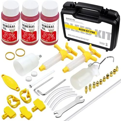 Produktbild: Mytovosn Scheibenbremsen Entlüftungskit für Shimano, TEKTRO, MAGURA, Inklusive Metall Verbinder Mountainbike Bremsenentlüftungsgerät, Inklusive 180ML Hochleistungs-Mineralbremsflüssigkeit