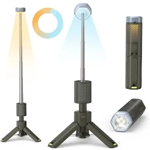 Produktbild: Mytrix Retro Camping Light with 10000mAh Battery, Magnetic Base- Perfect for Adventure, Hiking, Camping, Live Streaming Teleskopisch Zusammenklappbare Magnetische Camping Laterne – Grau