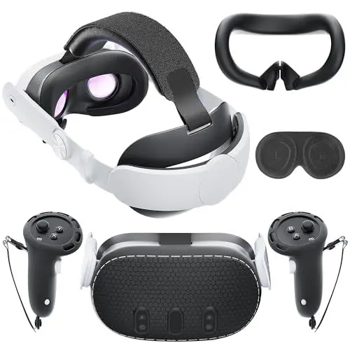 Produktbild: Mytrix Meta Quest 3 Anfänger Komplettset, 6-in-1 Zubehör-Kit für Quest 3, inklusive Elite-Kopfband, 2*Controller-Griffabdeckung, Schalen-Silikonabdeckung, Silikon-Gesichtspolster, Objektivabdeckung