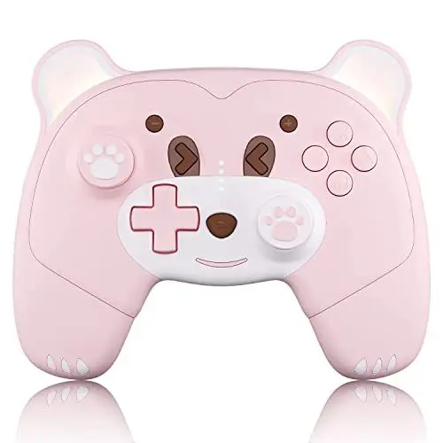 Produktbild: Mytrix Super Cute Controller für Nintendo Switch für Kinder/Mädchen, Wireless Switch Pro Controller für Switch Lite/OLED mit Atemlicht, Rosa Bär, Home-Taste, Macro Tasten, Turbo & Vibration