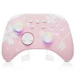 Produktbild: Mytrix Wireless Controller für Switch/Switch Lite/Switch OLED, Switch Pro Controller mit Weckfunktion, Kopfhöreranschluss, Turbo, Bewegungskontrolle, Einstellbare Vibration, LED-Lichter, Sakura Rosa