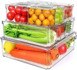 Produktbild: MYXKHYLL Kühlschrank Organizer 10er Set,Küchen Organizer,Durchsichtig Stapelbare Aufbewahrungsbox,Kühlschrank Organizer mit deckel fur Küchen, Kühlschrank,Schrank,Badezimmer,BPA-frei