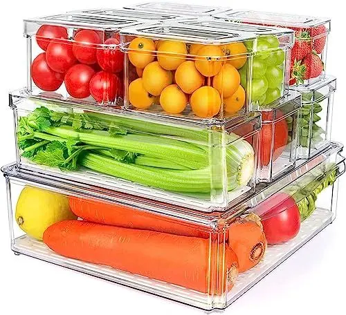 Produktbild: MYXKHYLL Kühlschrank Organizer 10er Set,Küchen Organizer,Durchsichtig Stapelbare Aufbewahrungsbox,Kühlschrank Organizer mit deckel fur Küchen, Kühlschrank,Schrank,Badezimmer,BPA-frei