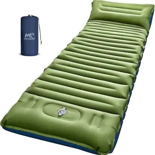 Produktbild: Myxslop Camping Isomatte Selbstaufblasend, 12CM Verdicktes Luftmatratze Camping, Aufblasbare Matratze mit Fußpumpe & Kissen, Ultraleichte Schlafmatte Outdoor für Wandern, Strand, Reise, Zelt