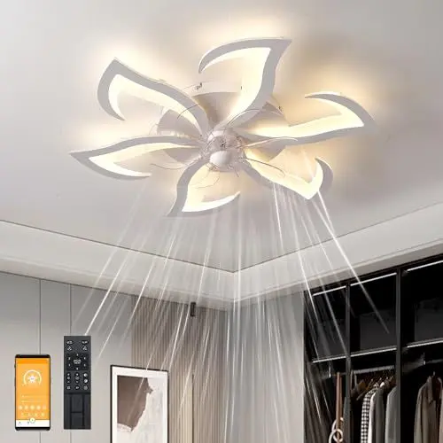 Produktbild: MYYCX Deckenventilator mit Beleuchtung, Leise 7-Blatt-Ventilator 6 Geschwindigkeiten, Reversibelmit, Speicherfunktion, Schlafmodus, 2-Std-Timer, mit Fernbedienung, Weiß (70cm/6-Köpfe)