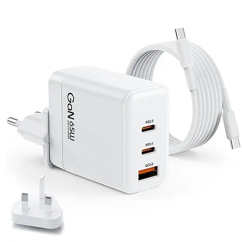 Produktbild: MZHOU 65W USB C Wandladegerät,3 Ports PD QC Ladegerät, Typ-C und USB A Laptop Ladeadapter für Tablet Laptops Handy