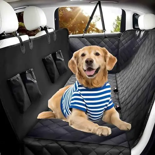 Produktbild: MZROT Hundedecke Auto Rückbank, 4-IN-1 Autoschondecke Hunde Autositz Rückbank Seitenschutz Wasserdicht & Kratzfest Hundematte Autositzbezug Universal für PKWs, LKWs und SUVs, 145 x 137cm (Schwarz)