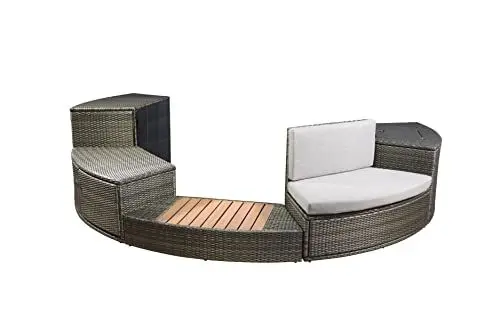 Produktbild: NETSPA Spa-Möbel Octopus 165 Semi-Rigid - 5 Module mit Doppelregal, Motorblockverkleidung, Trittstufe, Sitzbank und niedrigem Regal - PVC und Holz-Verbundstoff - Schwarz - SP-MOB165C-M5