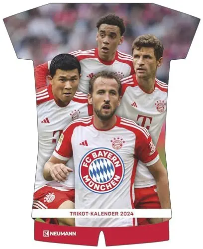 Produktbild: N NEUMANN VERLAGE FC Bayern München Wandkalender 2024, im Format 34,1 x 42 cm, Monatskalender, Fussballkalender im Trikotformat