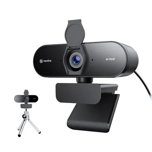 Produktbild: N newline 4k Webcam mit 2 Mikros & Metall Stativ, 1080p@60FPS, PDAF Autofokus in 1 Sekunde, Klar Stereo-Sound, Lichtkorrektur, USB Kamera PC für Videokonferenz Windows MacOS Zoom Teams