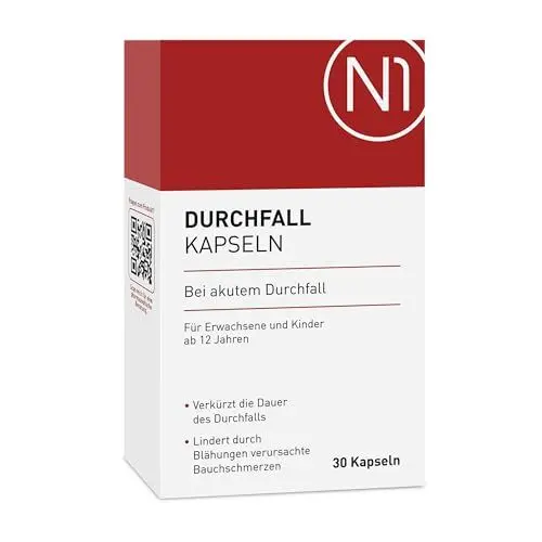 Produktbild: N1 Durchfall Kapseln 30 St. - Medizinprodukt bei akutem - Verkürzt die Durchfalldauer, lindert Bauchschmerzen & die Behandlung
