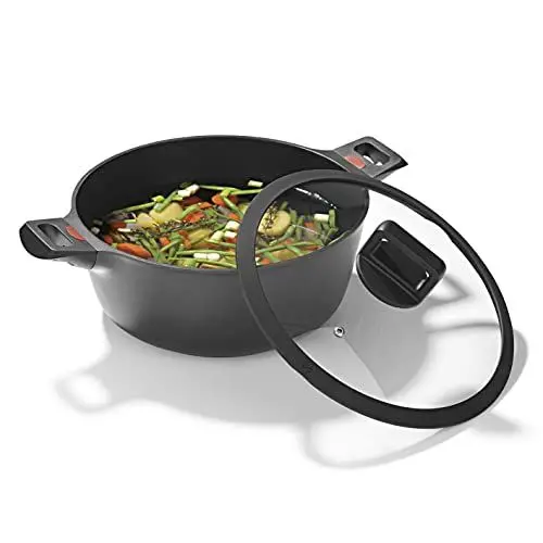 Produktbild: N8WERK Aluguss-Kochtopf mit Hitze Indikator ⌀28 cm, 6,0 Liter | Farbwechsel-Temperaturanzeige, Deckel mit Silikon-Umrandung, 3-fach Ilag Ultimate Versiegelung | Alle Herdarten, auch Induktion
