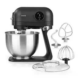 Produktbild: N8WERK Küchenmaschine in der Midnight Edition | Schneebesen, Knethaken und Rührhaken | Spritzschutz mit Einfüllöffnung | 5 L Edelstahlschüssel | 6 Geschwindigkeitsstufen| 1200 Watt | digitales Display