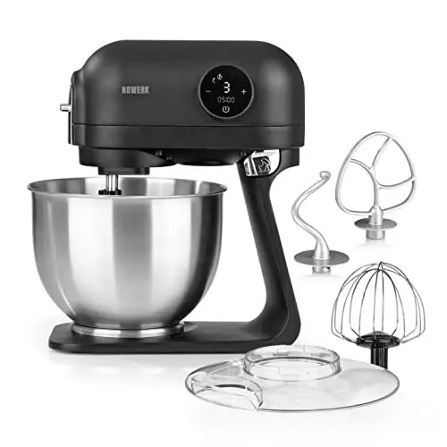 Produktbild: N8WERK Küchenmaschine in der Midnight Edition | Schneebesen, Knethaken und Rührhaken | Spritzschutz mit Einfüllöffnung | 5 L Edelstahlschüssel | 6 Geschwindigkeitsstufen| 1200 Watt | digitales Display