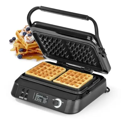Produktbild: N8WERK Premium Waffeleisen für Belgische Waffeln | Starke 1.600 Watt, doppelte Heizelemente, 5 Programme & 7 Bräunungsstufen | LCD Display, Timer, extra tiefe Heizplatten für besonders luftige Waffeln