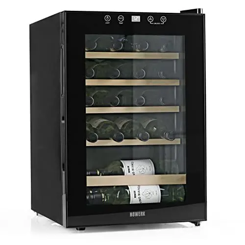 Produktbild: N8WERK Weinkühlschrank für bis zu 20 Flaschen Wein | Leise Kompressortechnologie, freistehend, Temperaturbereich 4 °C - 18 °C, Thermoverglasung | LC-Display, LED-Beleuchtung