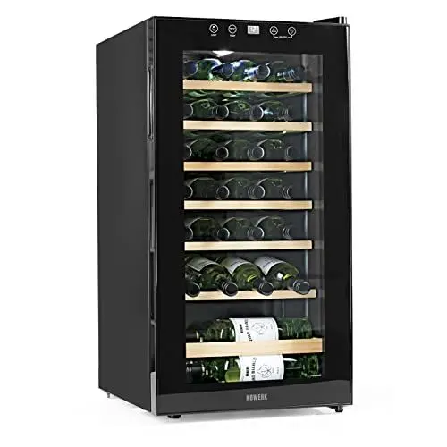 Produktbild: N8WERK Weinkühlschrank für bis zu 28 Flaschen Wein | Leise Kompressortechnologie, freistehend, Temperaturbereich 4 °C - 18 °C, Thermoverglasung | LC-Display, LED-Beleuchtung