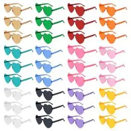 Produktbild: NACHLYNN 24 Brillen Herz-Sonnenbrillen für Damen 12 Farben Randlose Herzförmige Sonnenbrille Transparente Bonbonfarbene Herzbrille für Partygeschenke