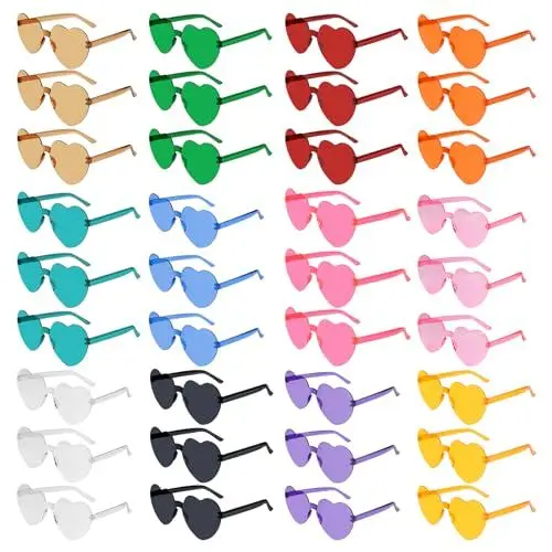 Produktbild: NACHLYNN 48 Brillen Herz-Sonnenbrillen für Damen 12 Farben Randlose Herzförmige Sonnenbrille Transparente Bonbonfarbene Herzbrille für Partygeschenke