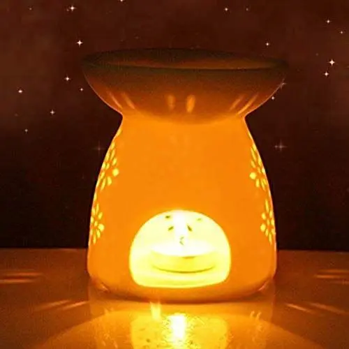Produktbild: Nacht Duft Lampe Keramik Essenz Öl Ofen Kerze Weihrauch Aromatherapie Herd Öl Diffusor Teelichthalter Kerzenhalter (Blumenform)