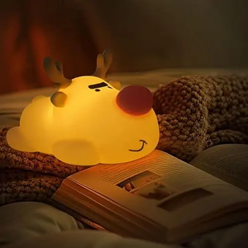 Produktbild: Nachtlicht Kinder Hirsch Nachtlampe - Rentier Lamp Dimmbar Timer, Touch-Steuerung Silikon Nachtlicht Baby, Animal LED-Lampe mit USB-Aufladung, Niedliche Kawai Lampe, Cute Nachtlicht Kinderzimmer Deko