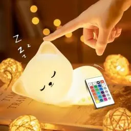Produktbild: Nachtlicht Kinder Nachtlicht Baby, 16 Farben+Fernsteuerung+Stilllicht Dimmbar Nachttischlampe Kinder,USB Wiederaufladbar Baby Nachtlicht Batterie Katzen Deko,Nachtlicht Kinderzimmer Stilllicht Dimmbar