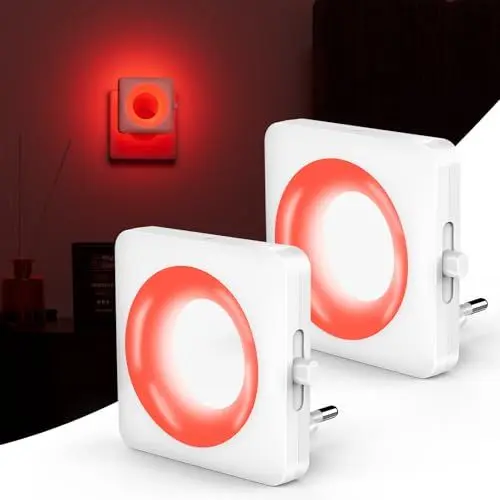 Produktbild: Nachtlicht Steckdose LED Nachtlicht Kinder Rotlicht Babyfreundlich Dimmbar mit Dämmerungssensor,Steckdosenlicht,Baby Night Ligh Augenschonendes LED-Licht für Kinderzimmer,Bad,Schlafzimmer,Flur,Treppen