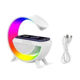 Produktbild: Nachtlicht-Bluetooth-Lautsprecher, 15 W Kabelloses Ladegerät, Dimmbare Mehrfarbige Nachttischlampe, Kabelloser Lautsprecher mit Lichtern, Unterstützt FM-USB-Speicherkarte,