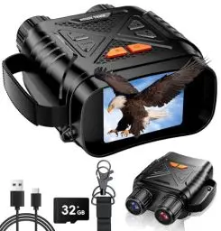 Produktbild: Nachtsichtgerät Ferngläser 800m, Jagd Fernglas mit Nachtsicht, HD-Bildschirm und 32GB Karte, Binoculars Infrarot Kamera 10X Digitalzoom 7 IR-Stufen, Video Sichern Wiederaufladbare für Camping Reisen