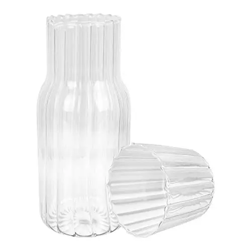 Produktbild: Nachttisch- Wasser- Karaffe Und Glas- Set für Nachttisch 17 Oz- Streifen Nacht Wasserkaraffe mit Becher Klare Glaswasserkrug Und Tasse für Wasser Eistee Saft (500Ml)