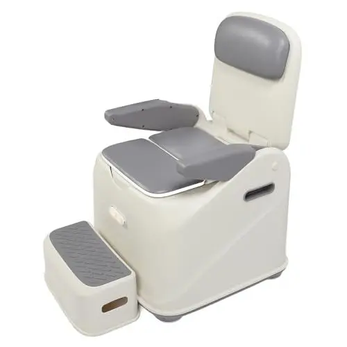 Produktbild: Nachttisch-Toilettenstuhl mit Drehbaren Armlehnen, Sensor-Nachtlicht, Dreifach Versiegelt, Geräumiger Sitz, Verdickte, Rutschfeste Basis für ältere und Schwangere Frauen (GREY)