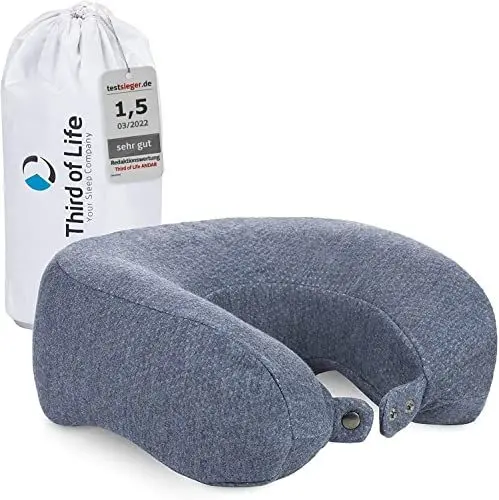 Produktbild: Nackenkissen Flugzeug ANDAR QuickDry, Ergonomisches Reise-Kissen, Nackenhörnchen mit thermoregulierendem Bezug, Nackenstützkissen mit Memory Foam für ruhigen Schlaf, Travel Pillow für Auto, Camping