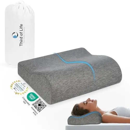 Produktbild: Nackenkissen Flugzeug, Orthopädisches 𝐋𝐮𝐱𝐮𝐬 Reisekissen ONDA, Nackenstützkissen gegen Nackenschmerzen, Weiches Memory-Foam Kissen für Kinder, Erwachsene, Allergiker, Kleines Nackenkissen Auto