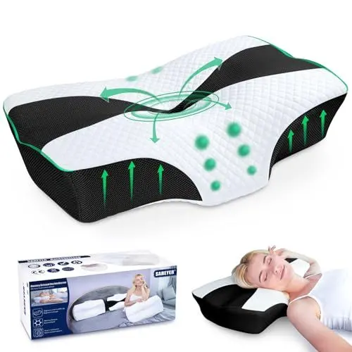 Produktbild: SAHEYER Ergonomisches Nackenkissen Kopfkissen, Orthopädisches Kissen Nackenstützkissen Seitenschläferkissen 60 x 40 x 13/11 cm Memory Foam Kissen für Seiten, Rücken & Bauchschläfer