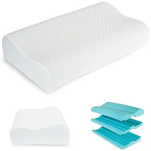 Produktbild: Nackenstützkissen Höheneinstellbares aus Memory Foam Orthopädisches und Ergonomisches Kopfkissen für Bett Kissen Hilft bei Nackenschmerzen Nackenstütze und Anti Schnarch Waschbarem Polyes. Bezug