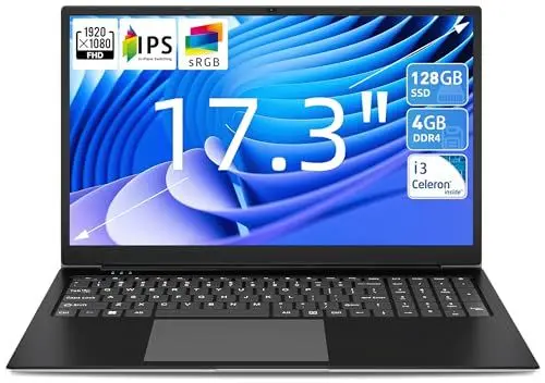 Produktbild: Naclud Laptop 17,3 Zoll, 4GB RAM 128GB SSD Notebook, I3 5005U, FHD IPS, 2 x USB 3.2, Bluetooth 4.2, Dual Band WiFi, erweiterbarer Speicher 512 GB TF