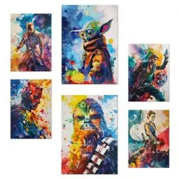 Produktbild: Nacnic 6er-Set Bunte Starwars Poster mit Designillustrationen zur Dekoration der Wände Ihres Zuhauses. Räume, Büro, Laden und Geschäft Format A3 und A4 Rahmenlos