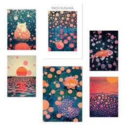 Produktbild: Nacnic 6er-Set Yayoi Kusama Sonnenuntergang Wasser Blau Orange Rot Lila Farben Janapise Poster mit Designillustrationen zur Dekoration der Wände Ihres Zuhauses. Räume A3 und A4 Rahmenlos