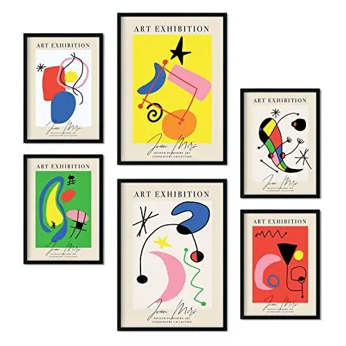 Produktbild: Nacnic Set von 6 Miró Kunst Posters. Sammlung von Plakate mit Collage Ästhetik für Innendekoration. Größen A3 und A4. Rahmenlos