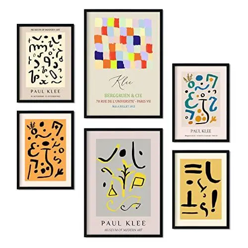 Produktbild: Nacnic Set von 6 Poster von Paul Klee. Sammlung von Platten mit ästhetischer Collage für Innendekoration. Größen A3 und A4. Rahmenlos