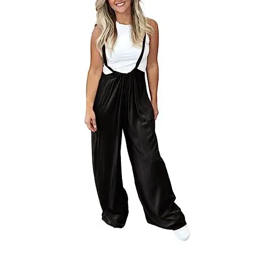 Produktbild: Nadelstreifen Anzug Damen Lässige Sporthose für Damen, einfarbig, lockere Strand Kleidung FüR Damen (Black, XXL)