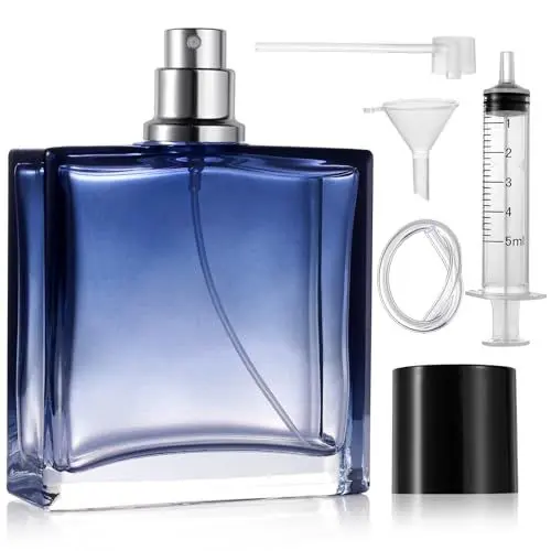 Produktbild: Nadinsta 100ml Portable Parfümzerstäuber Nachfüllbar Leer, Parfüm Sprayer Abfüller mit Pipetten und Trichter, Parfüm Zerstäuber Sprühflasche mit Blauem Farbverlauf für Unterwegs, Glasparfümfläschchen