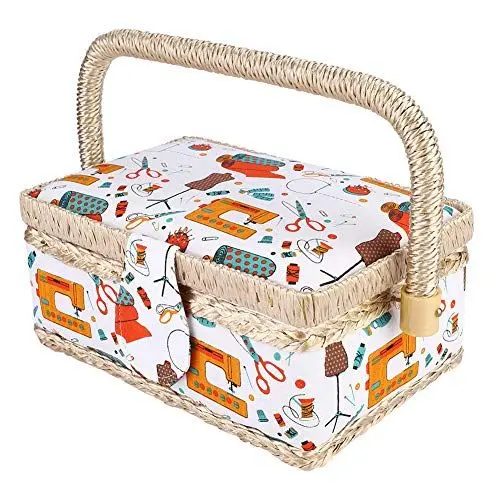 Produktbild: Nähkörbe und -boxen, Nähkästchen, groß, 25 X 16 X 10 Cm, für Haushalt, Stoff, Handwerk, Handgefertigt, Nähkorb, Faden, Nadel, Aufbewahrungsbox, Organizer