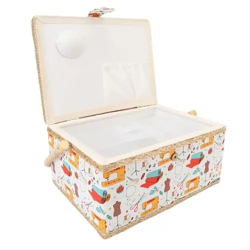Produktbild: Nähkorb, Näh-Organizer-Box für Nähzubehör und DIY-Bastelwerkzeuge, Tragbare Näh-Aufbewahrungsbox mit Abnehmbarer Kunststoffschale für Nadeln, Faden, Maßband