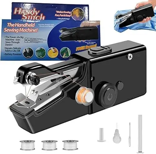 Produktbild: AUIFFER Nähmaschine, Handnähmaschine, Tragbare Mini-Elektro-Nähmaschine mit Nähzubehör leicht für Anfänger Haushalts-DIY-Nähmaschine für Kleidung Vorhänge Kunsthandwerk, TEV001