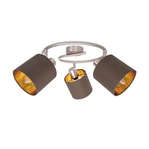 Produktbild: Näve Leuchten - 3er Wand- und Deckenrondell aus Metall mit Stoffschirmen - Deckenlampe für Wohnzimmer, Esszimmer, Flur und Büro - Maron/Braun, 28,5 cm
