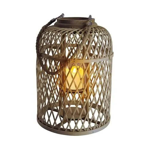 Produktbild: Näve Leuchten - Dekoleuchte Korb - Incl. Solar-LED-Kerze, 1700K, 0,01W - Für Terrasse, Garten und Balkon - Deko für Außen - Braun, 38cm