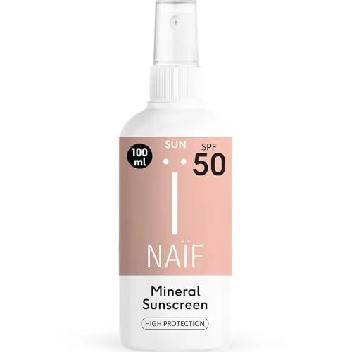 Produktbild: Naïf Sonnenschutzspray auf mineralischer Basis - Für die ganze Familie - LSF 50 - Wasserresistent - Ohne Mikroplastik, Mineralöle oder Silikone - Umweltfreundlich - Dermatologisch getestet - 100ml