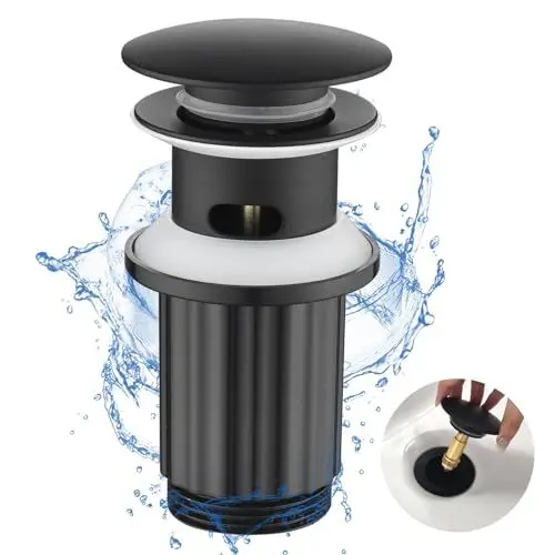Produktbild: Nafall Ablaufgarnitur Waschbecken mit Überlauf - Pop Up Ablaufventil für den Waschtisch aus Messing - Universal 1 1/4 Zoll Waschbecken Ablauf Schwarz (Messingkörper und Kunststoffmutter)